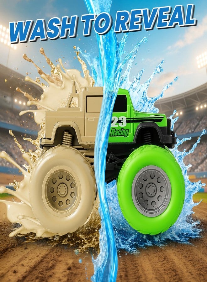 IJIGU Monster Truck Toys for 3 4 5 6 7 Year Old Boys, Wash to Reveal 4 Vehicles with Realistic Mud Paint, Push and Go Toddler Toys, Ideal Christmas, Birthday Gifts for Kids - Image 2
